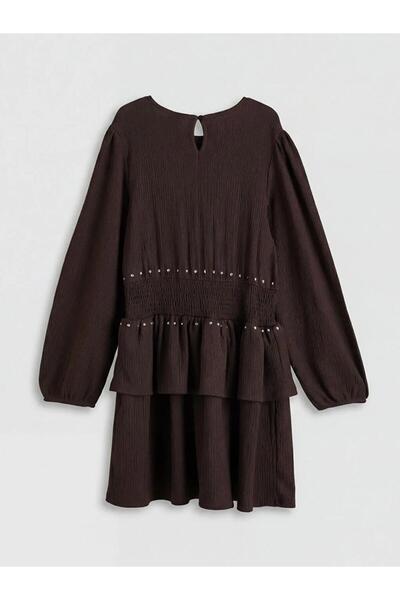 LC Waikiki Rochie maro guler rotund cu volane cu pietre aplicate pentru fete ...