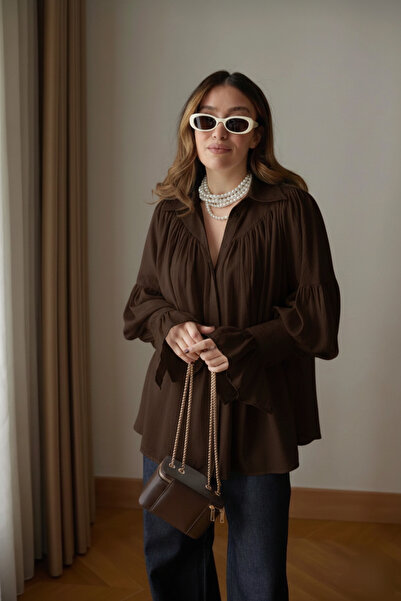 Lovely butik Wide Sleeve Loose Shirt Blouse - Stylish Top with Drawstring Det...