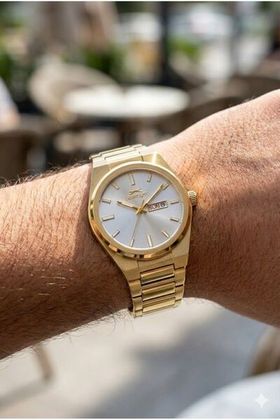 Slazenger Gold Color Men's Wristwatch |   41mm, Stainless Steel, with Calenda...