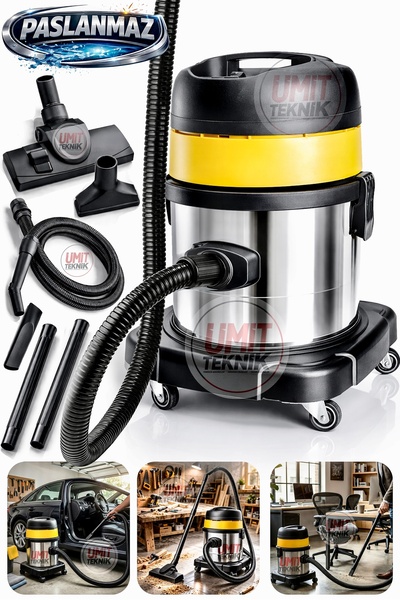 PROXTECH Metal Kasa Sanayi Tipi Endüstriyel 25 Litre Islak Kuru Süpürge Endüs...