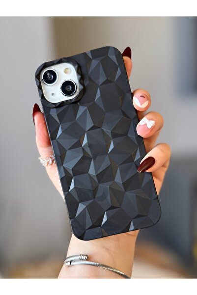 MİRAZ TASARIM iPhone 13 3D Geometric Detailed Black Silicone Case