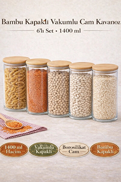 Berdina Home 6-Piece Legume Storage Container Set with Bamboo Lid, Glass Jars...