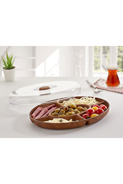 FeyzaDesign 5 Bölmeli Ahşap Görünümlü Kahvaltı ve Kuruyemiş Seti