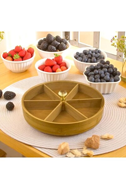 AyrStore Bambu Bölmeli Kristal Kapaklı Sunumluk, Kuru Meyve, Kuru Yemiş ve Dr...