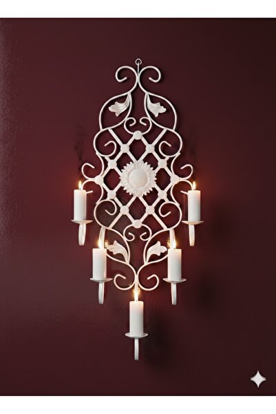 Samsun Demsa Demir Ferforje Ferforje Duvar Mumluğu - 5 Kollu Beyaz Dekoratif ...