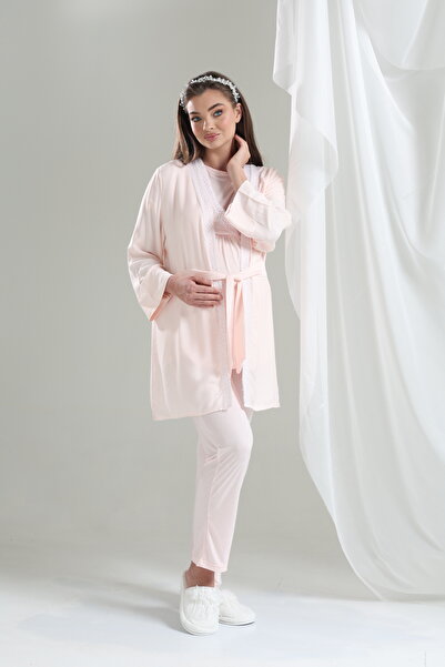 Lohusa Homewear New Season Powder Woven Lace Striped Short Sleeve 100% Cotton...