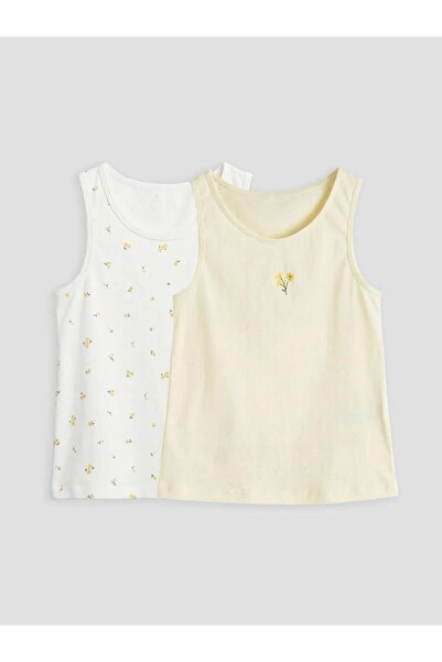 LC Waikiki Ecru Crew Neck Floral Girls' Undershirt 2-Pack (S6)