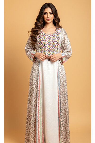 Moda Line "Ishraq" Ramadan jalabiya with royal turquoise embroidery and a Belt