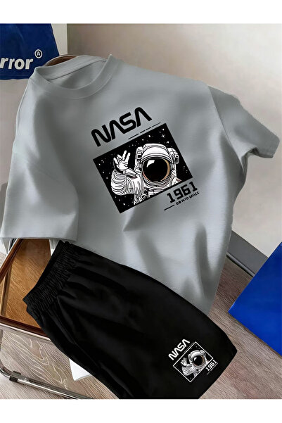 ibibik moda Nasa Printed Soft Short Sleeve Top and Shorts Set