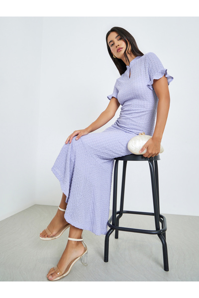 Styli Lilac Textured Mermaid Hem Maxi Dress