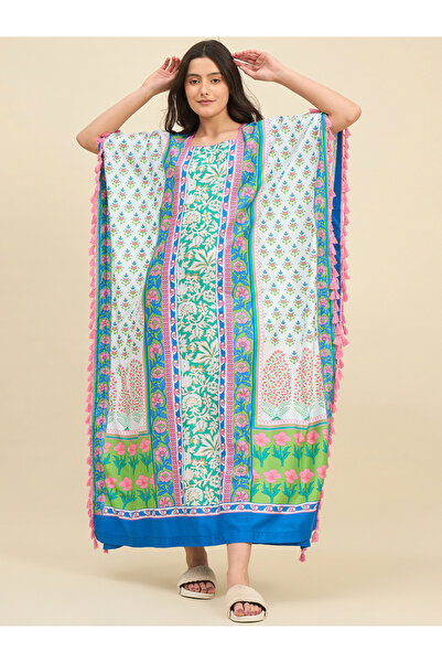 The Kaftan Company By Styli Multicolor Floral Printed Kaftan Nightdress with ...