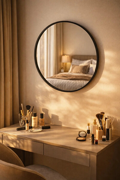 MARIA HOMES Modern Round Wall Mirror with Black Frame for Bathroom & Living Room