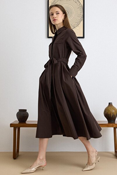 Olcay Φόρεμα με κλείσιμο με κουμπιά και λεπτομέρεια από πτυχωτό ύφασμα, Βαμβά...