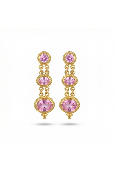makeitbylove Sultan El Yapımı Pembe Topaz Sıralı Küpe - Sevgi ve İç Huzur Sembolü - 925 Gümüş- Hediye