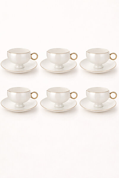 Mirilliahome 6-Piece Porcelain Coffee Cup Set with Gold Detailed Saucers, Lux...