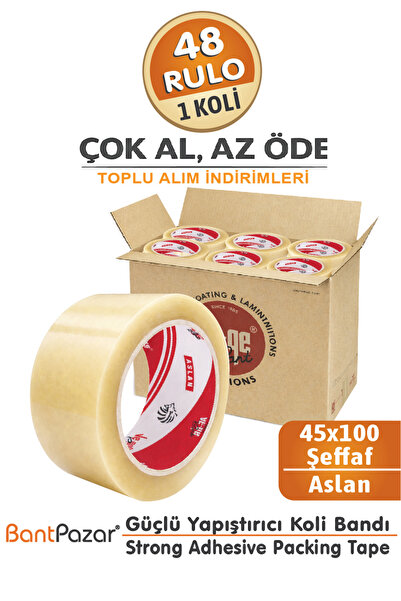 BantPazar 45x100 VE-GE ASLAN 48 ADET (1 KOLİ) Koli Bandı Şeffaf | VeGe Güçlü ...