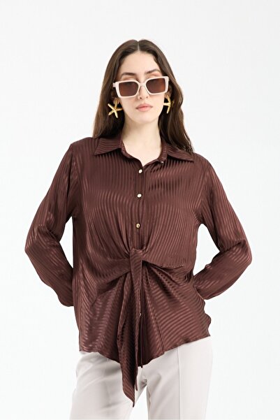 Moda Days Front-Tie Striped Satin Shirt