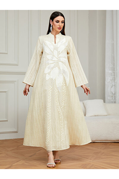 Take Two By Styli Beige Floral Embellished A-Line Jalabiya