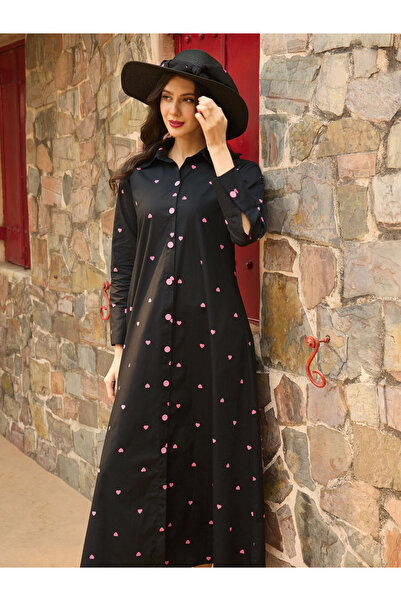 Sassafras By Styli Black Heart Print A-Line Maxi Dress