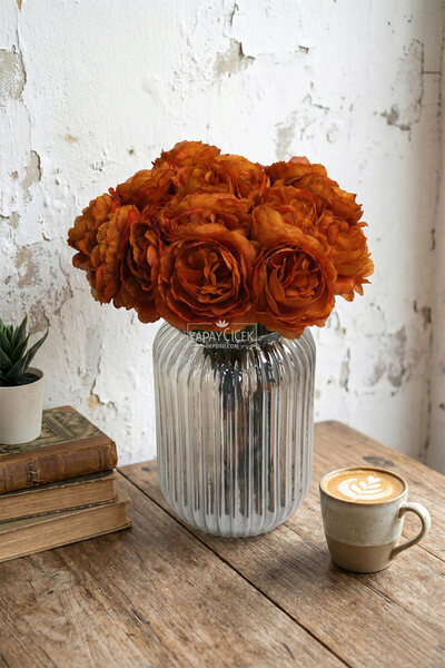 Yapay Çiçek Deposu Artificial Flower 7-Piece Tea Rose Bunch 30 cm Tile