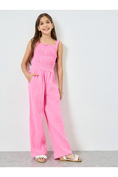 Styli Girls Pink Cotton Strappy Jumpsuit