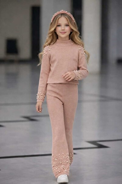 UZUN BUTİK Kids DEVOJČIČKI PLETENI ODEĆNI SET SA PERLAMA ZA PRAZNICE