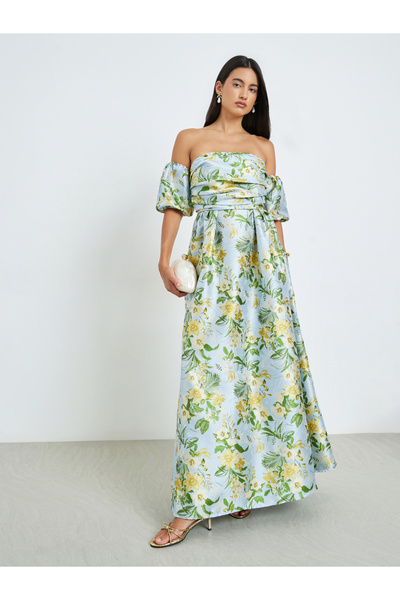 Styli Floral Print Off-Shoulder A-Line Maxi Dress