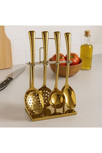 Generic Gold Plated Stainless Steel Kitchen Tool Set with Holder