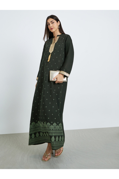Amirah By Styli جلابيات نسائية خضراء مطرّز مطبوع