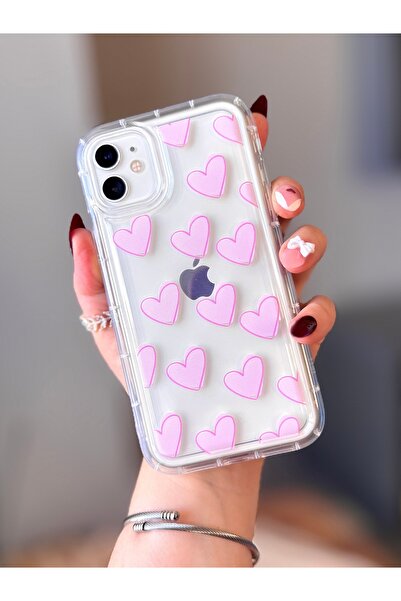MİRAZ TASARIM iPhone 11 Heart Patterned Transparent Case
