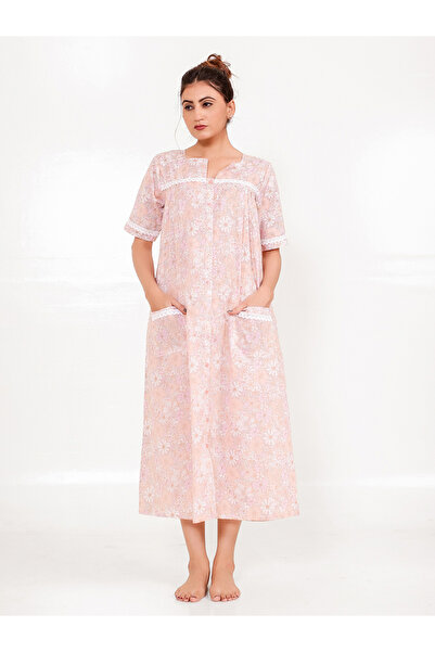 The Kaftan Company By Styli Floral Print Cotton Short Sleeve Nightdress