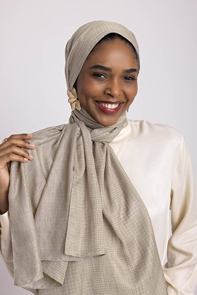 Ayshara Aura Monogram Patterned Double-Sided Shawl - Beige