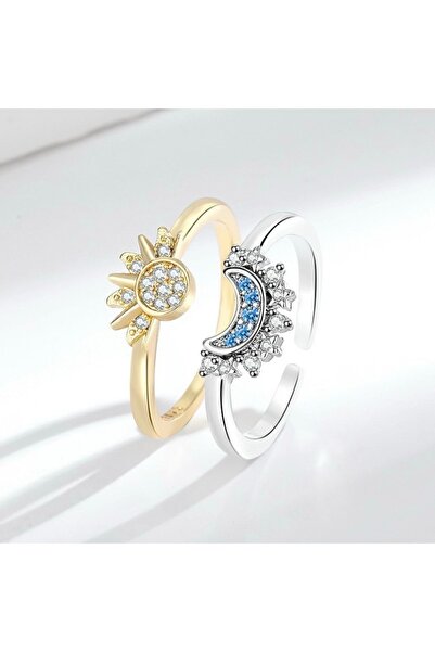 FA.accessories Two-piece set: Sun and moon ring, silver and gold stylus steel...