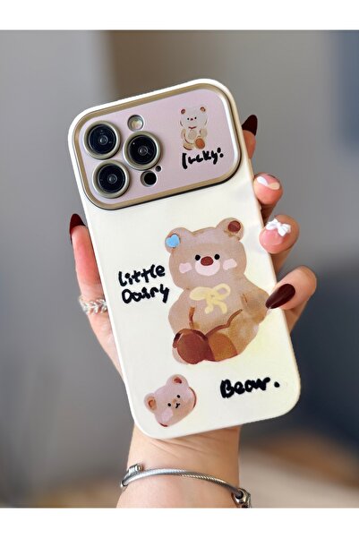 MİRAZ TASARIM Iphone 14 pro max bear patterned cream color case