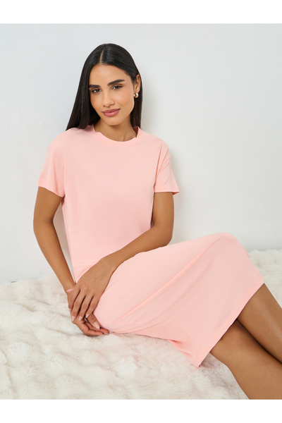 Take Two By Styli Pink Short Sleeve T-Shirt Dress
