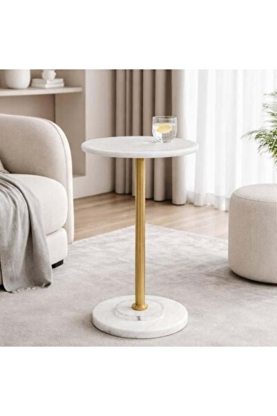 Generic Single serving table with faux marble top and round base – steel colu...