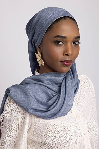 Ayshara Aura Monogram Patterned Double-Sided Shawl - Indigo Blue