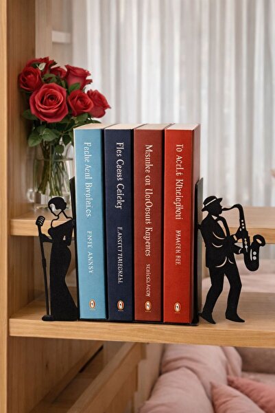 LAZORİAE Suport de cărți din metal cu figurină muzician jazz, set de 2 – 12x1...