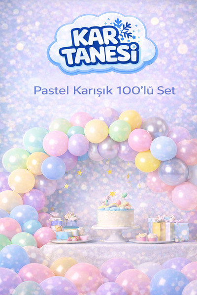 KAR TANESİ 100’lü Pastel Karışık Balon Seti – Doğum Günü Parti Süsleme Dekora...