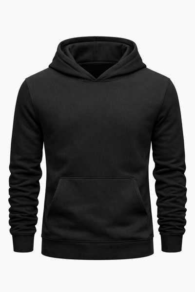 metsawear Black 3 Thread Raster Slim Fit Hooded Sweatshirt with Premium Kanga...