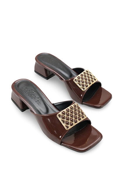 Riccon Women's Heeled Slippers 0012204 Brown Patent Leather