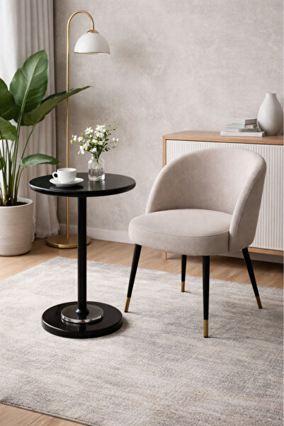 Generic طاولة خدمة مفردة بسطح رخامي صناعي وقاعدة دائرية – اسود