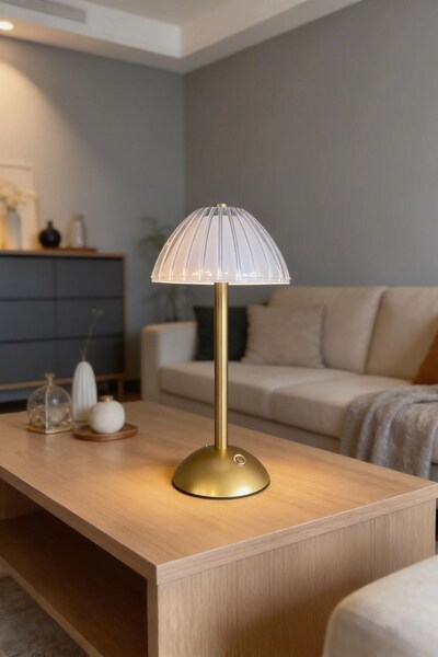 Buffer ® Uzun Mantar Çizgili Model LED Masa Lambası – Dokunmatik, 3 Renk Işık...