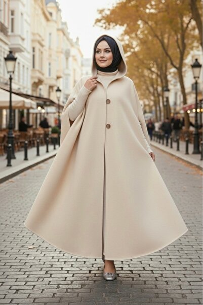 sümeyra Kapşonlu kaşe kışlık panço