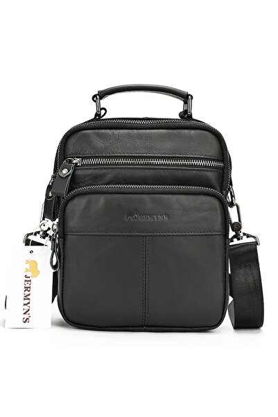 JERMYN'S Geantă Belfast din piele naturală neagră pentru bărbați