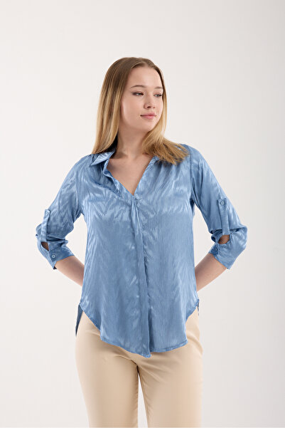 Moda Days Satin Jacquard Foldable Three-Quarter Sleeve Shirt