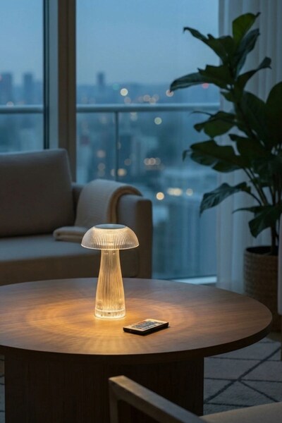 Buffer ® Şeffaf Mantar Model LED Masa Lambası –Kumandalı Şarjlı, Dokunmatik, ...