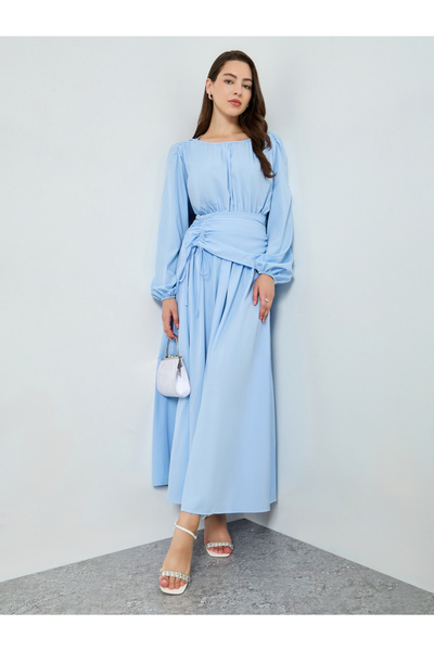 Styli Blue Ruched Detail Maxi Dress