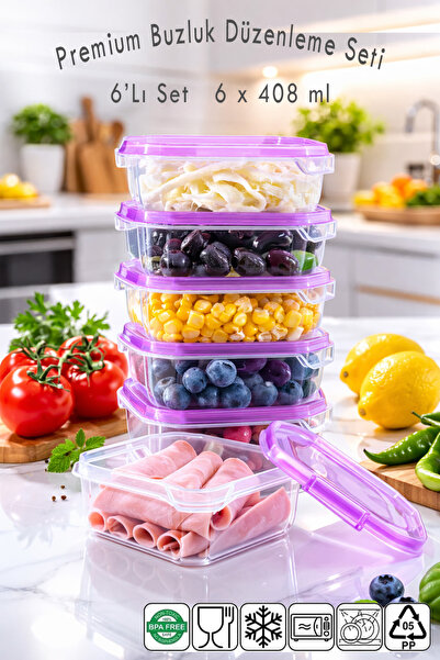 Ezupack 6 Pieces Purple Square Lid Luxury Microwave Freezer Deep Freezer Orga...