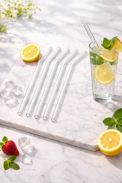 DailyHome 6’lı Şeffaf Cam Pipet Seti Eğik Uçlu Yeniden Kullanılabilir Cam Pip...